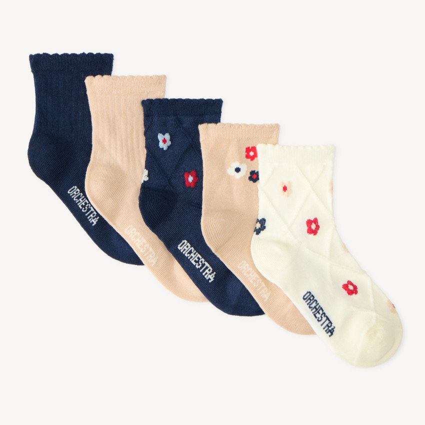 Lote de 5 calcetines niña con motivos florales 