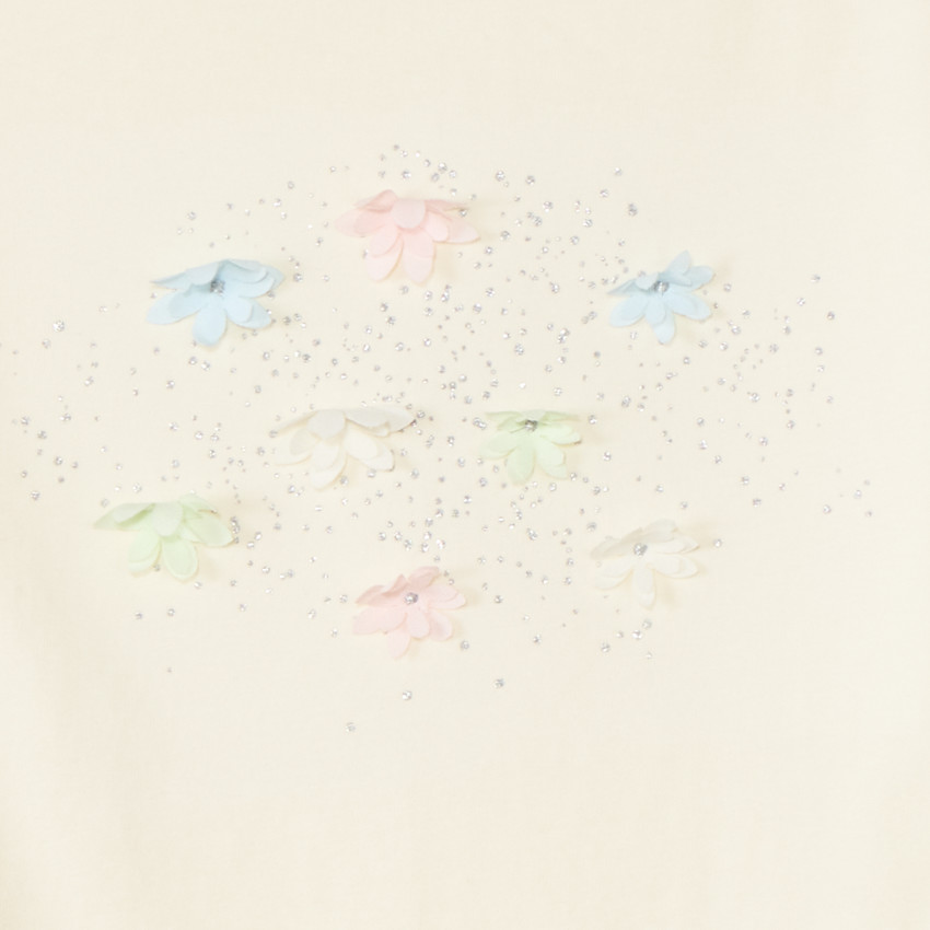 Camiseta de manga corta con strass y flores 3D para niña 