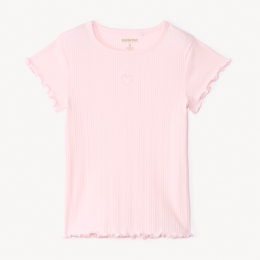Camiseta de manga corta de punto acanalado liso niña 