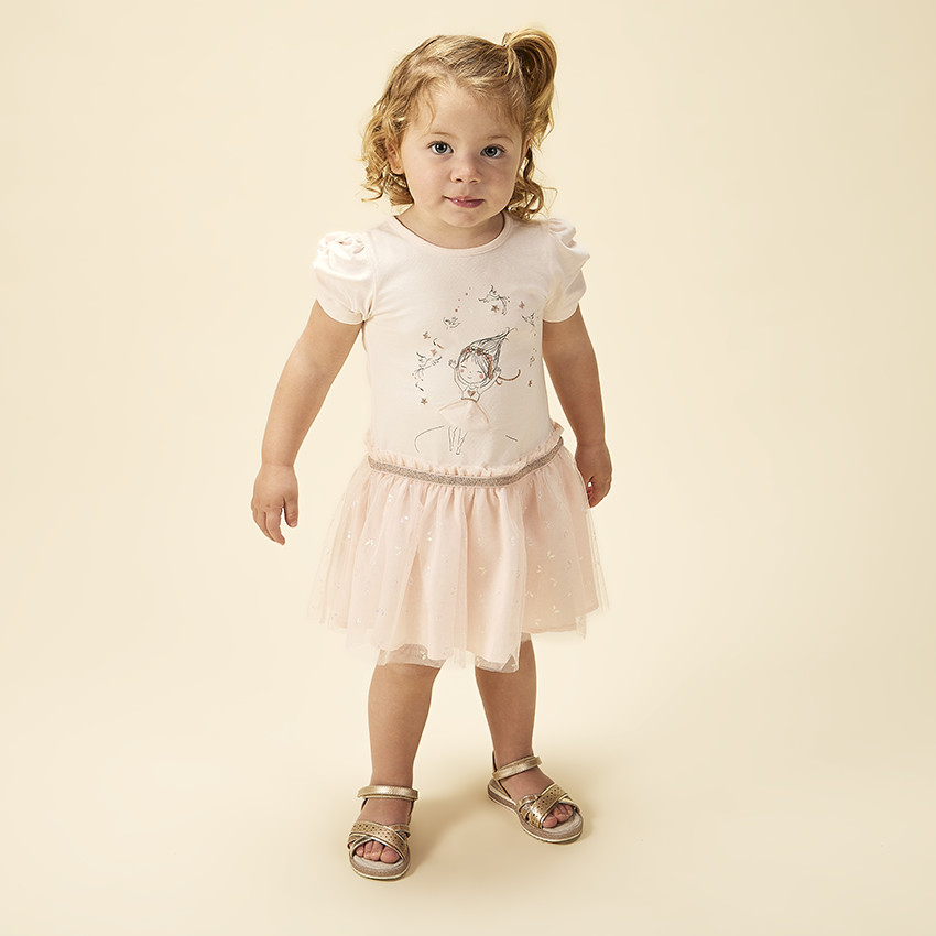 Vestido efecto 2 en 1 con tul estampado de mariposas para bebé niña  Additional Vestido efecto 2 en 1 con tul estampado de mariposas para bebé niña