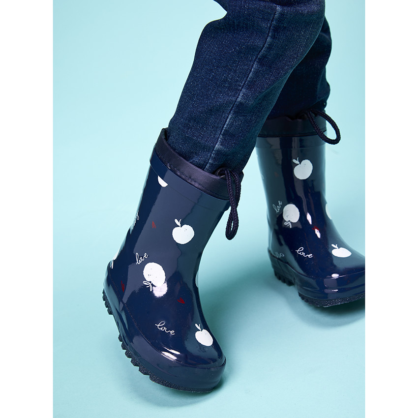 Botas de lluvia con cuello impermeable estampado de manzanas para niña 