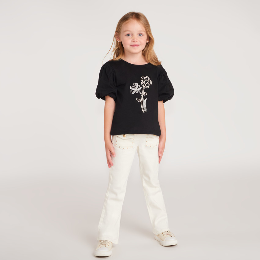 Jeans de campana con bolsillos parche para niña 
