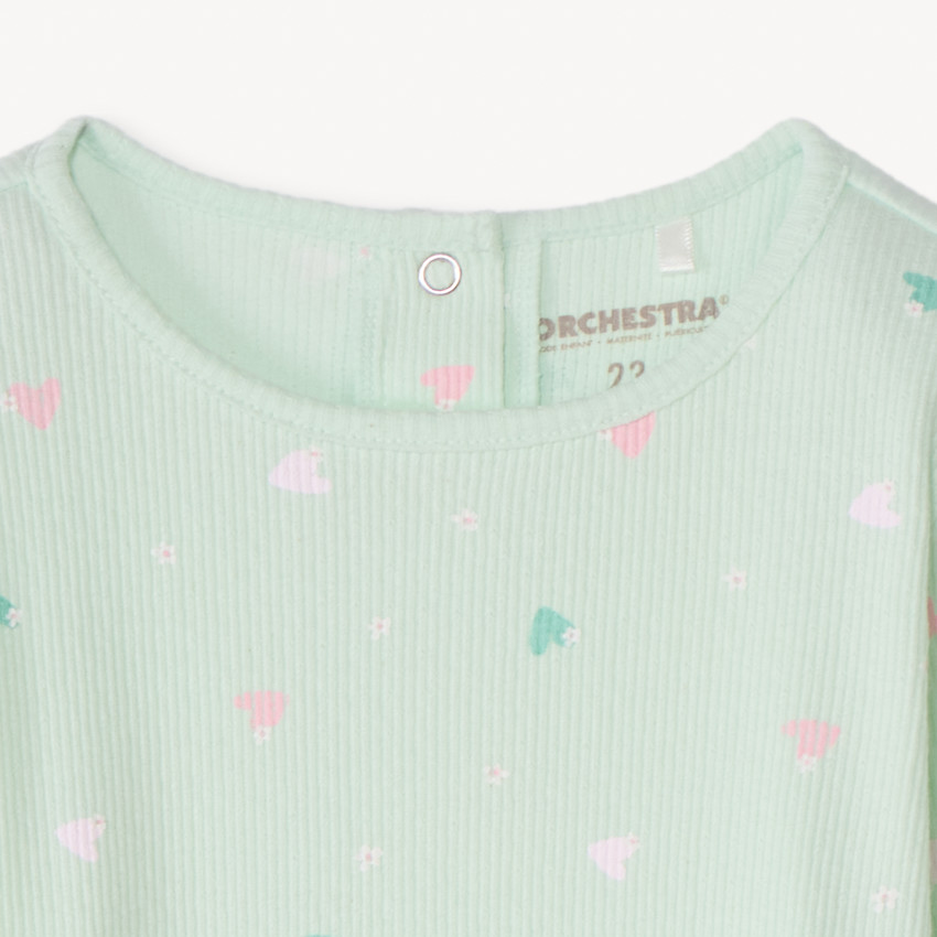 Camiseta de manga larga de canalé con estampado para niña. 