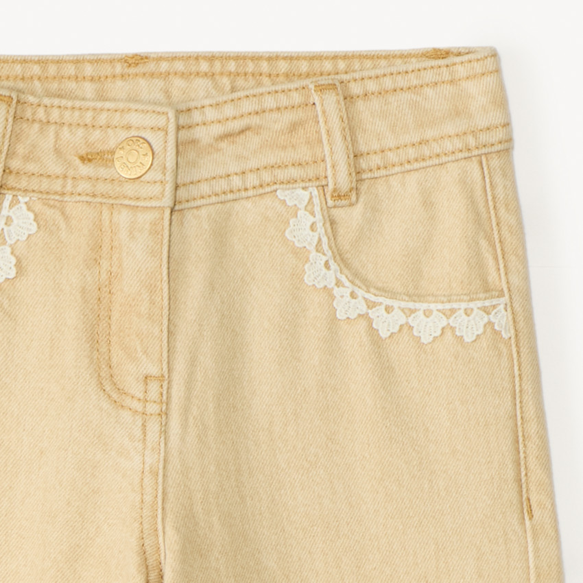 Pantalón vaquero ancho liso con bolsillos decorativos para niña 