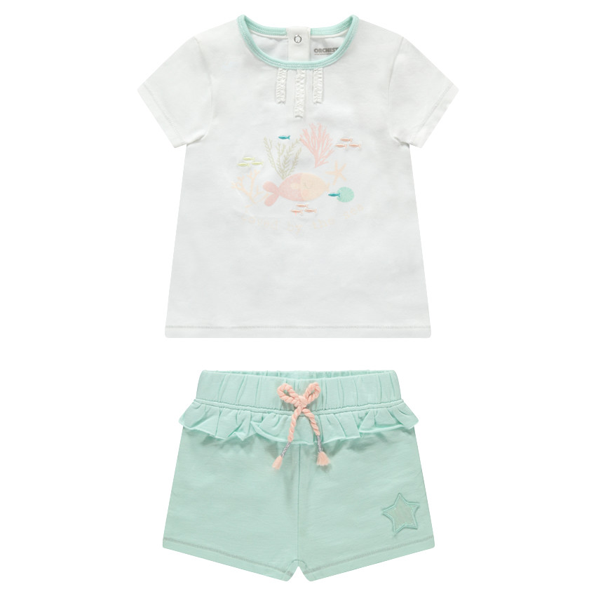 Conjunto con camiseta y estampado de pez con pantalón corto con volantes  Additional Conjunto con camiseta y estampado de pez con pantalón corto con volantes