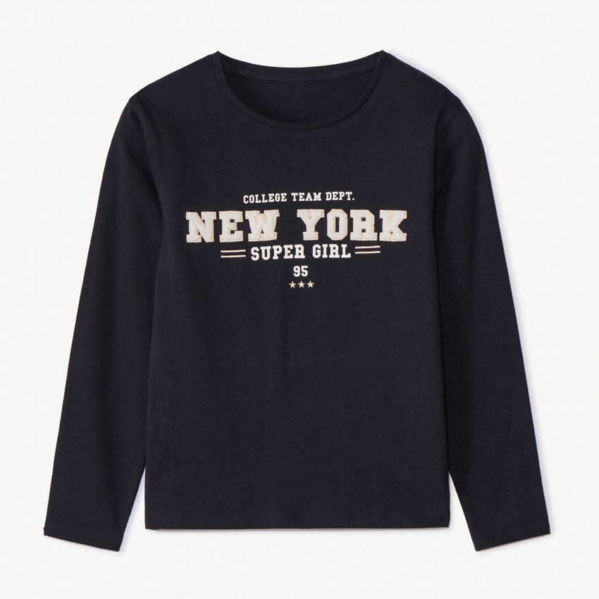 Camiseta de manga larga con bordado tipo bouclé para niña 