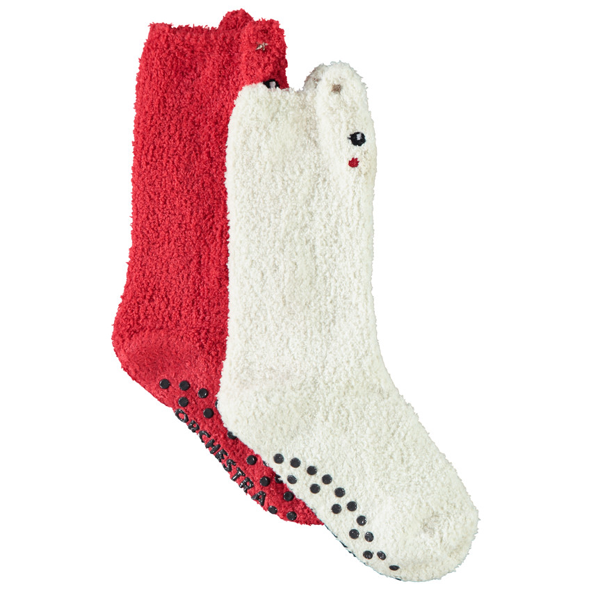 Lote de 2 pares de calcetines altos antideslizantes de Navidad para niña 