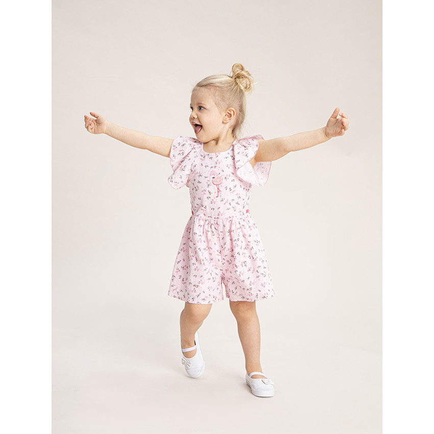 Mono corto con mangas con volantes y estampado all-over 