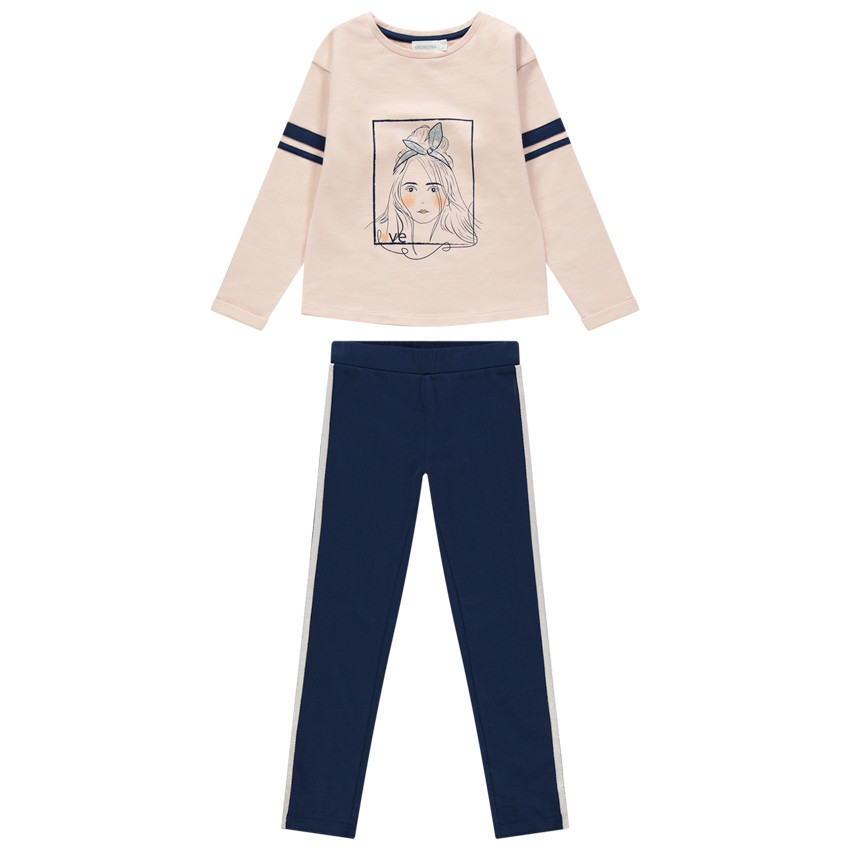 Jogging avec sweat print personnage et legging à bandes 