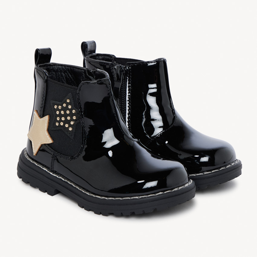 Botines de charol con estrellas y cremallera para bebé niña 