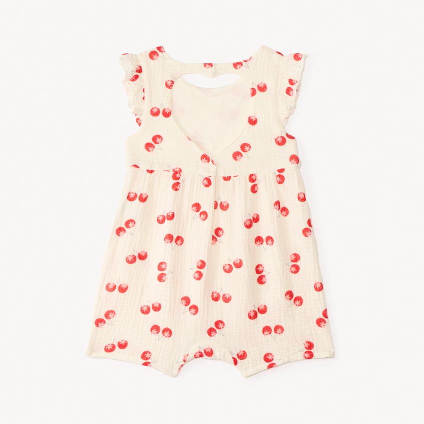 Mono corto con estampado de cerezas + diadema con lazo para niña bebé 