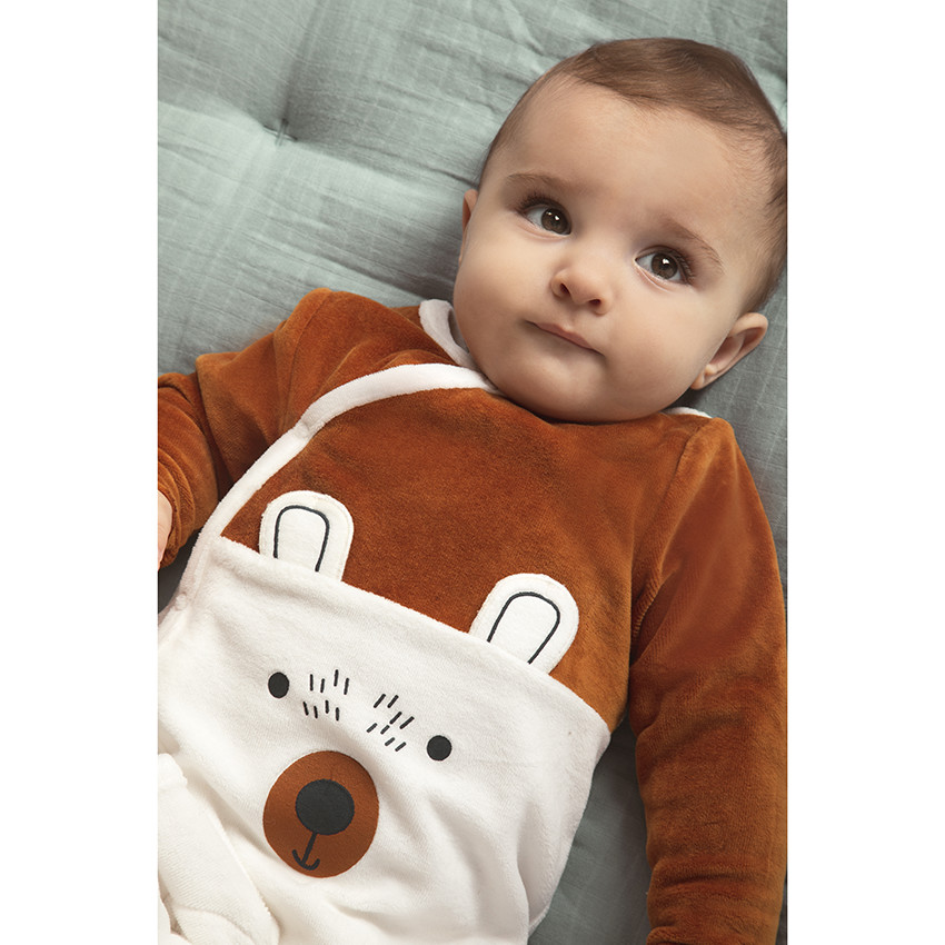 Pelele de terciopelo bicolor con motivo de oso  Additional Pelele de terciopelo bicolor con motivo de oso