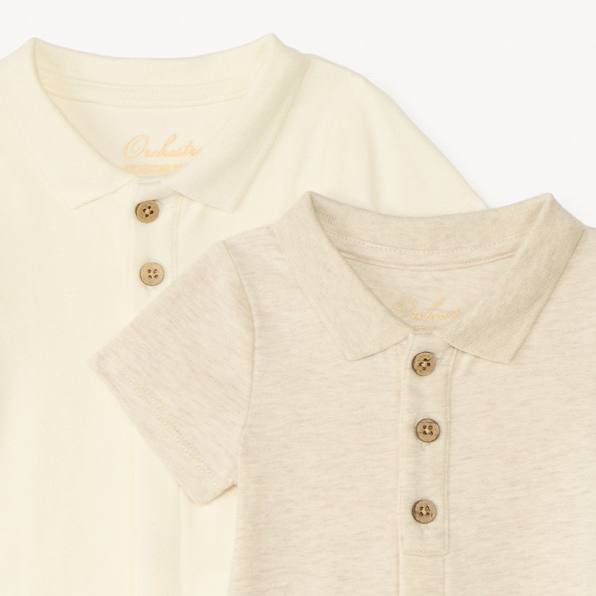 Lote de 2 bodies de cuello polo unis para bebé niño. 