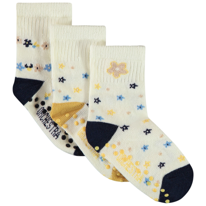 Pack de 3 pares de calcetines antideslizantes con estampado floral para niña bebé 