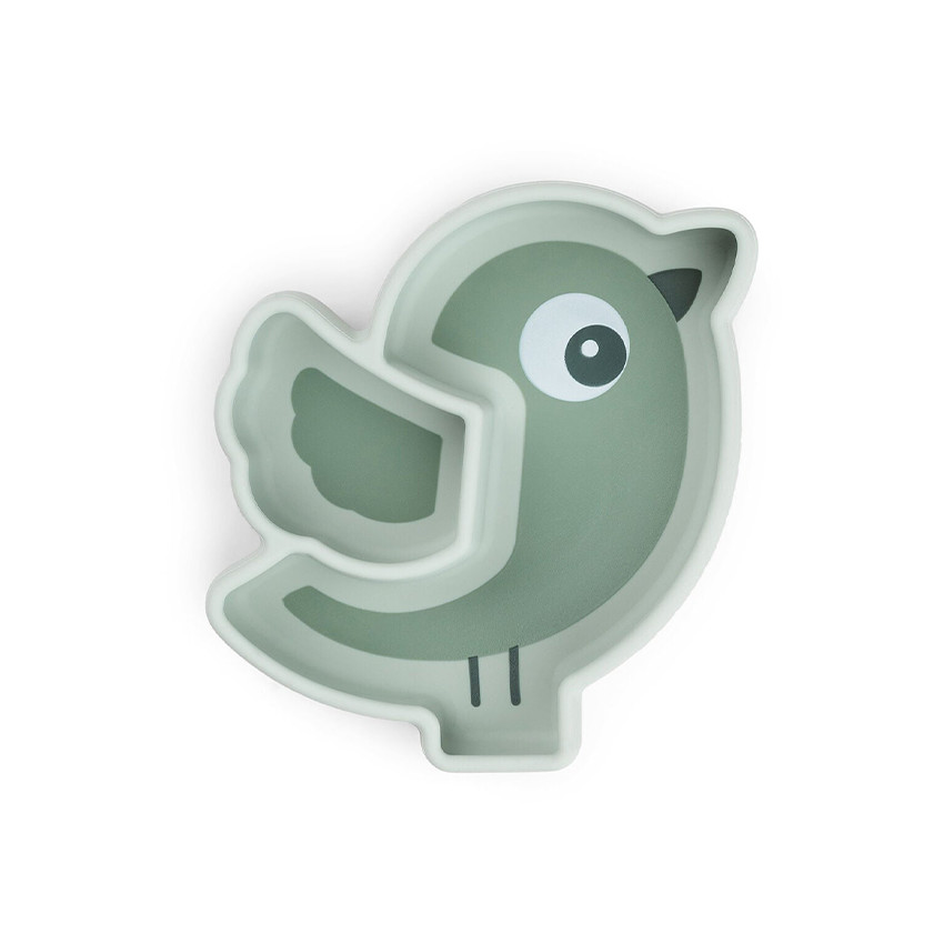 Plato compartimentado de silicona con ventosa Birdee verde 