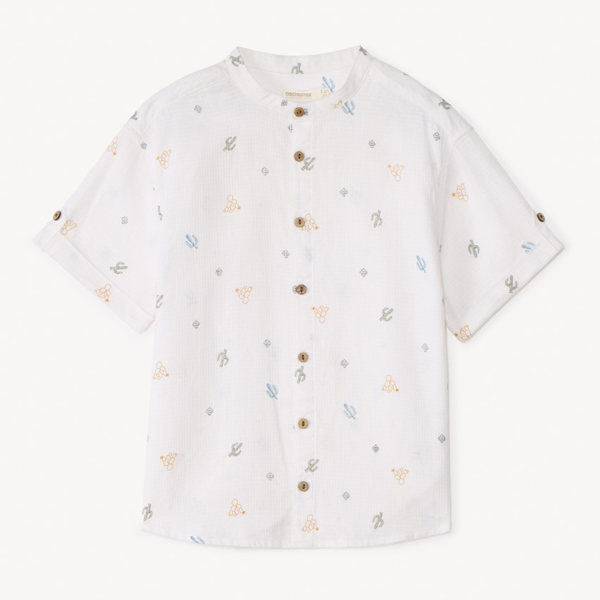 Camisa de manga corta con cuello mao con estampado de cactus para niño 