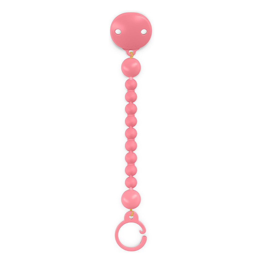 Sujetachupetes con pinza y bolitas silicona Colour Essence rosa intenso 