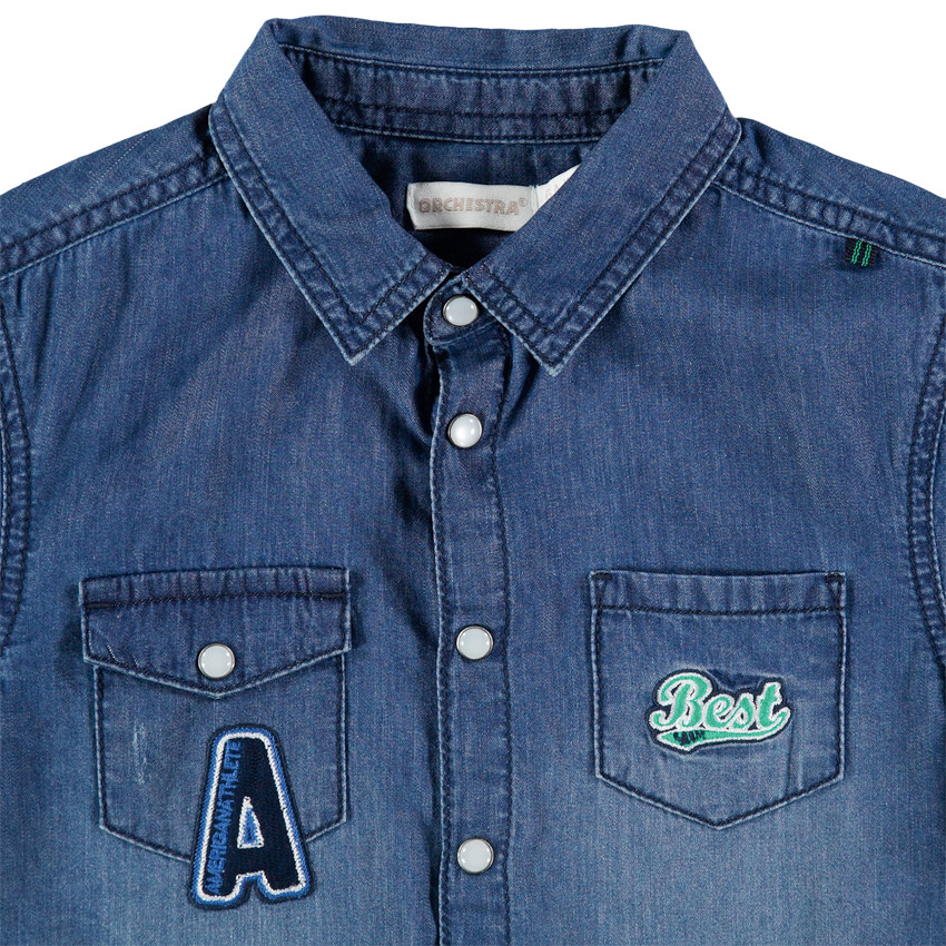 Camisa de manga corta de punto con efecto desgastado con bolsillos y bordados  Additional Camisa de manga corta de punto con efecto desgastado con bolsillos y bordados