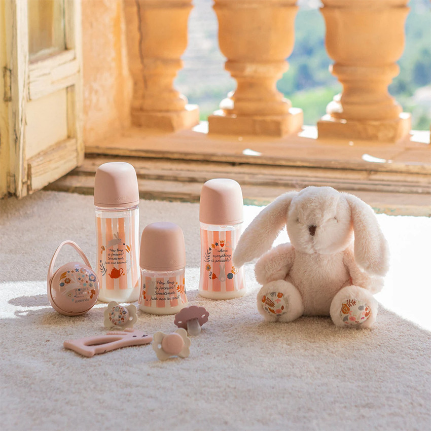 Biberón con tetina fisiológica SX PRO L 360ml Wonderland rayas rosa 