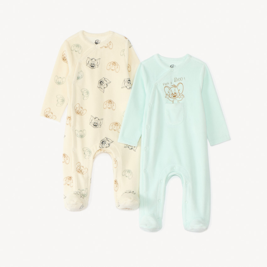 Juego de 2 pijamas Tom y Jerry Warner para bebé niño con aperturas diferentes según la edad. 