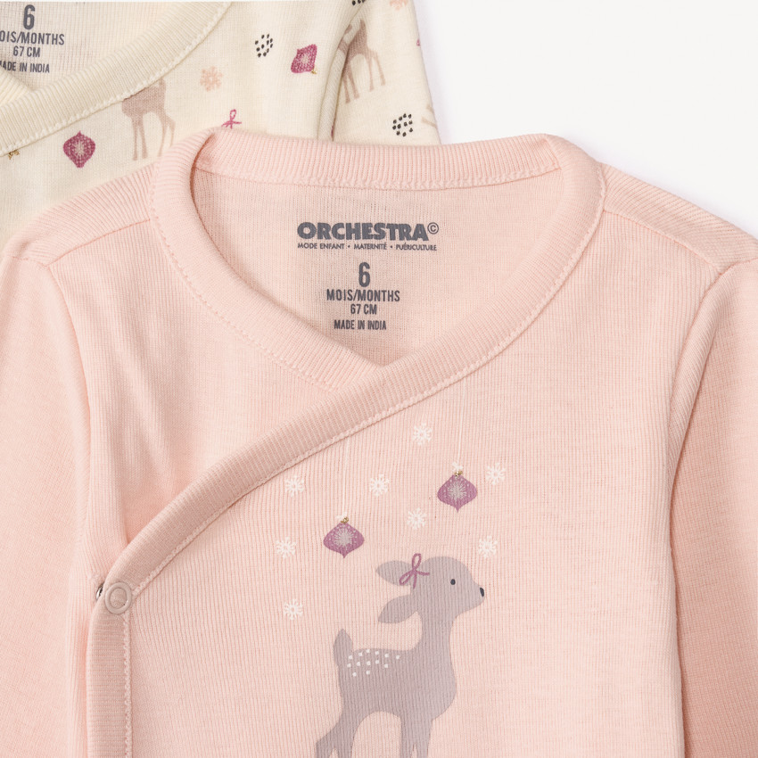 Pack de 5 bodies de manga larga con estampado de cervatillos para bebé niña con aperturas diferentes según la edad 