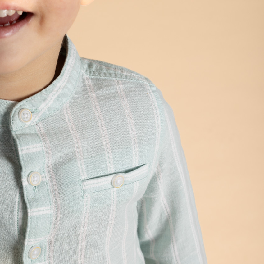 Camisa de manga larga a rayas con cuello mao para bebé niño 