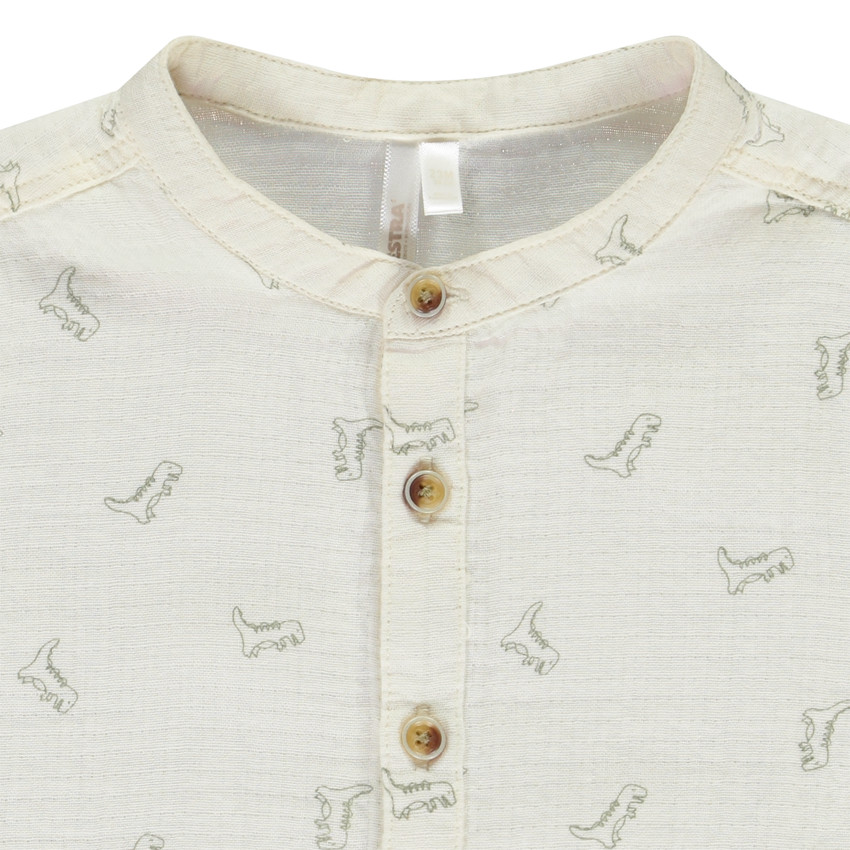 Camisa de manga corta con cuello mao y estampado de dinosaurio para bebé niño 