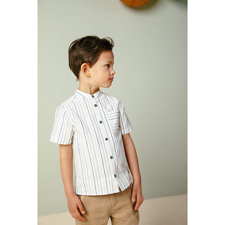 Chemise manches courtes en coton à rayures et poche  Additional Chemise manches courtes en coton à rayures et poche