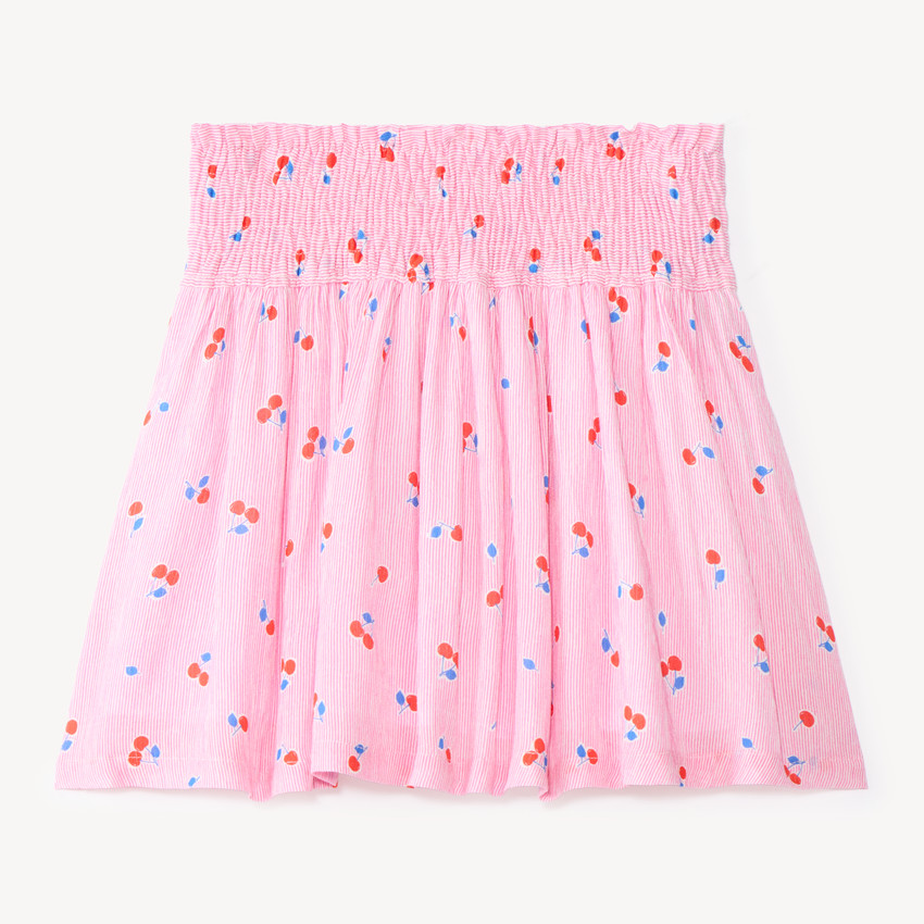 Falda de patinadora con smock y estampado de cerezas para niña 