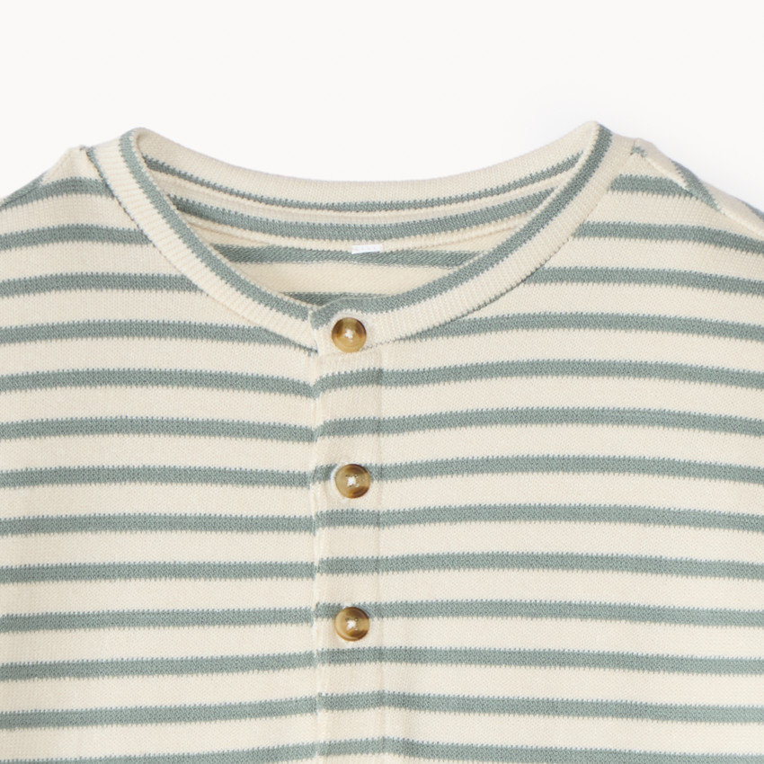 Camiseta de manga larga de cuello tunecino a rayas para niño 