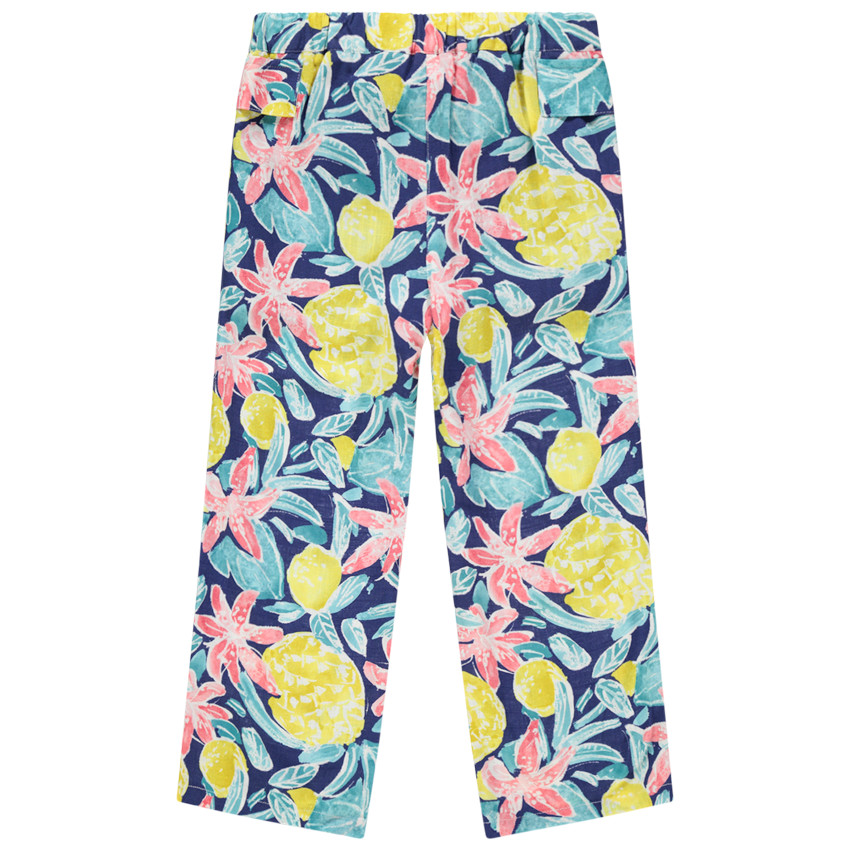 Pantalon fluide imprimé ananas et fleurs all-over 