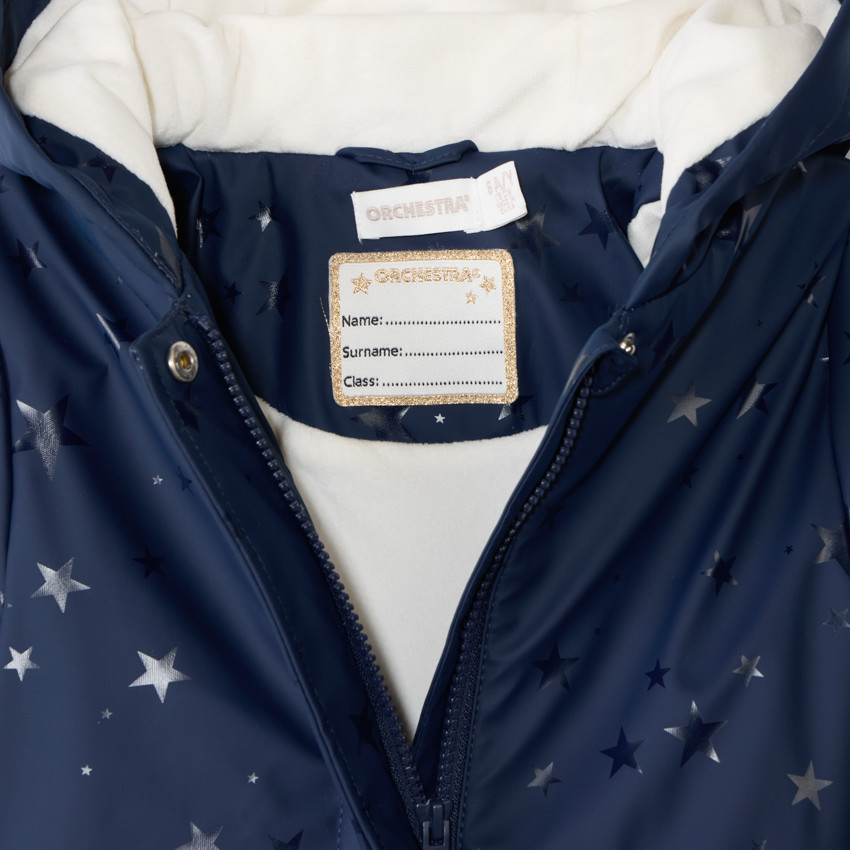 Parka de goma con estampado de estrellas y forro de sherpa para niña 