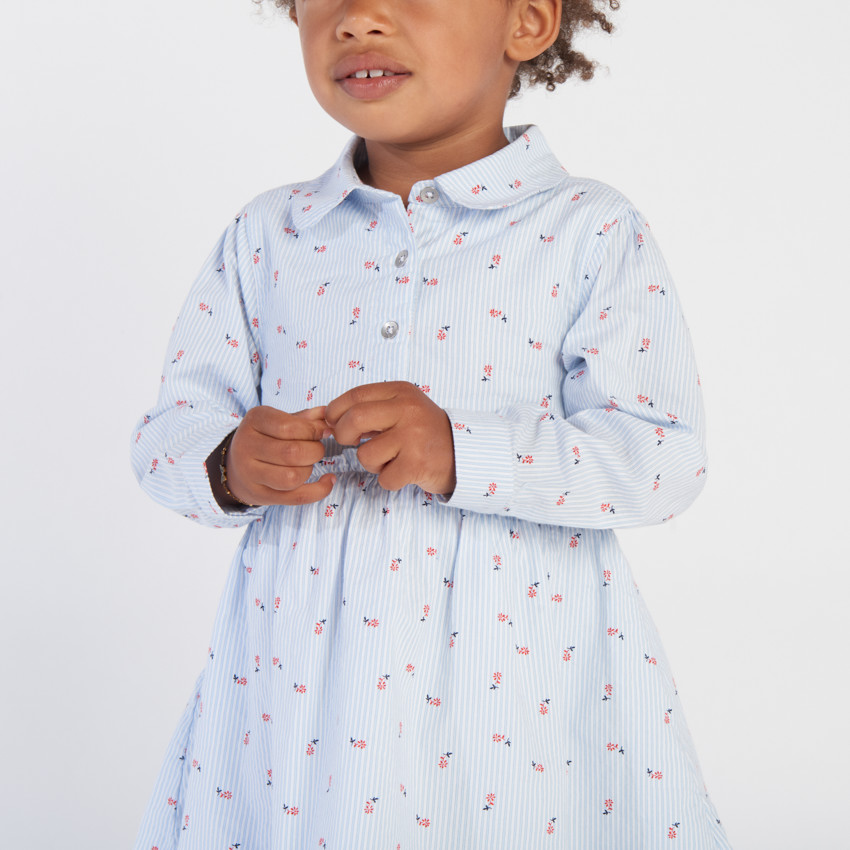 Vestido de manga larga a rayas con estampado de flores para bebé niña 