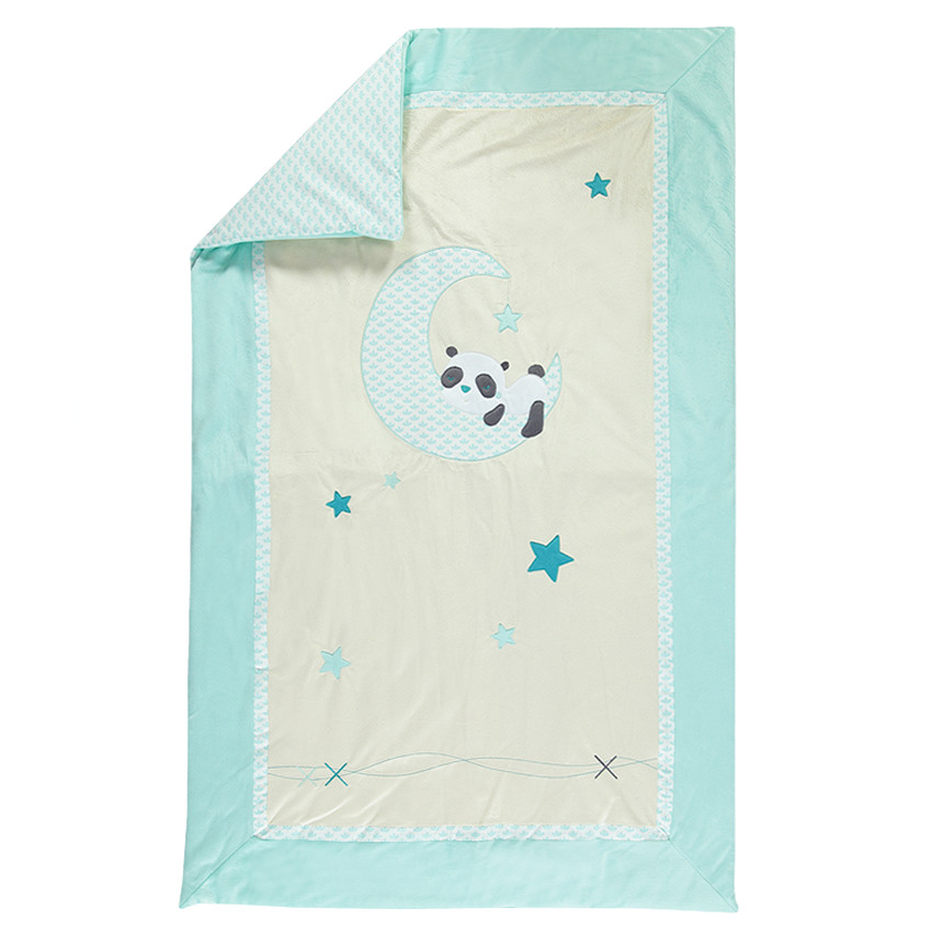 Edredón de terciopelo y popelina con panda con bordado 