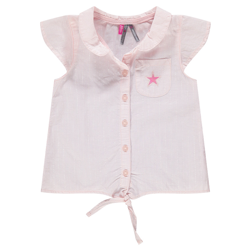 Camisa de manga corta con finas rayas con cordones que se anudan 