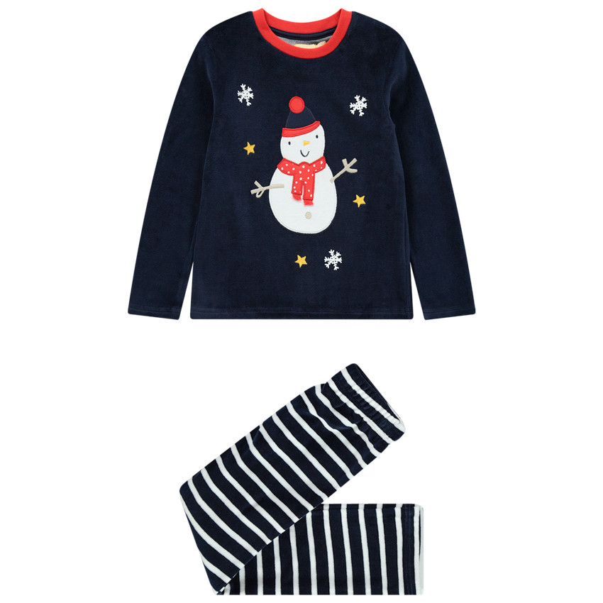 Pijama de terciopelo espíritu de Navidad con pantalón de rayas 