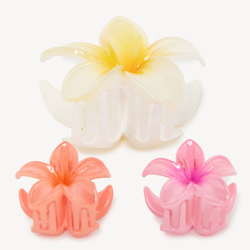 Conjunto de 3 pinzas para el cabello en forma de flor de hibisco para niña. 
