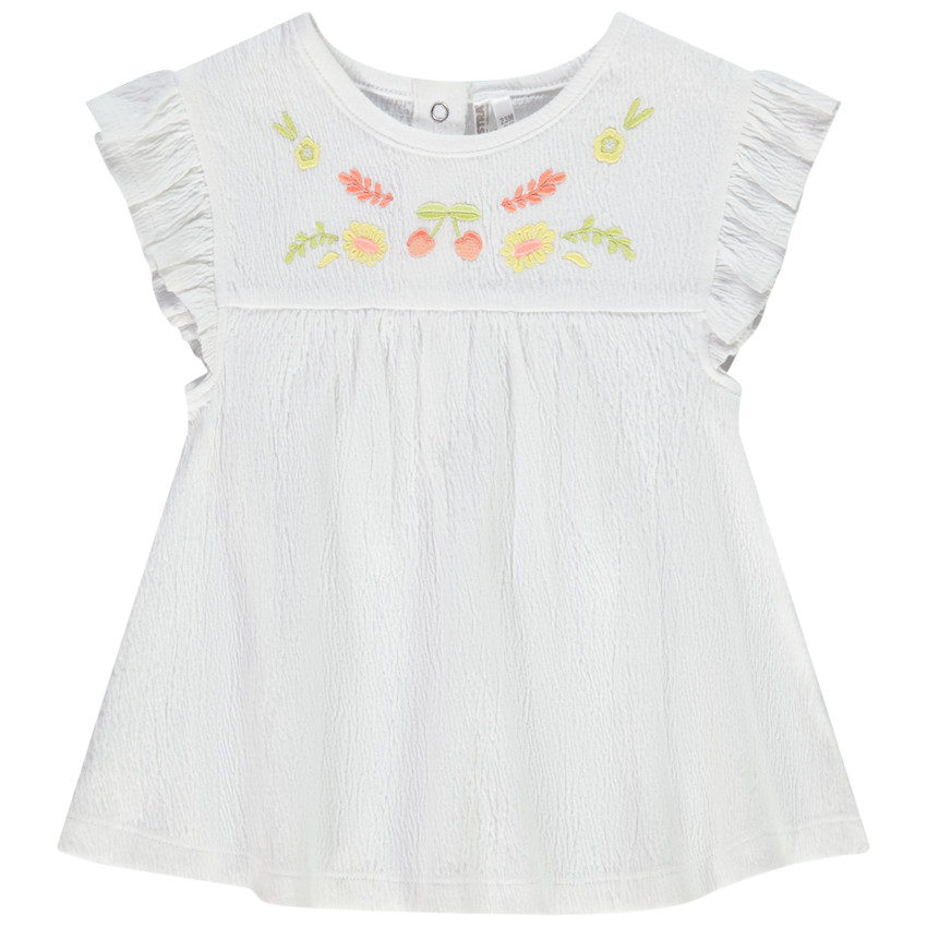 Túnica manga corta bordada para bebé niña 