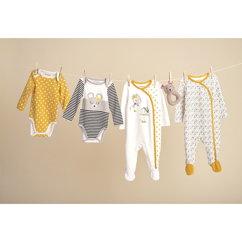 Juego de 2 bodies de manga larga con estampados/lisos con ratoncitos 