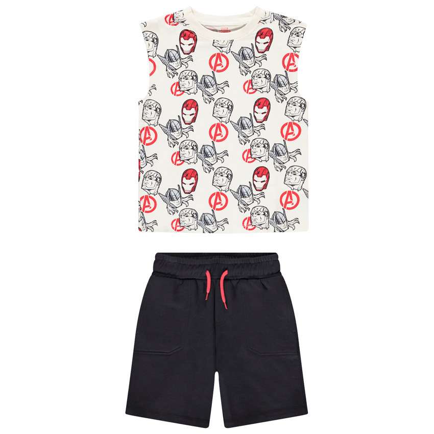 Conjunto con camiseta sin mangas estampada de Avengers Marvel para niño.  Additional Conjunto con camiseta sin mangas estampada de Avengers Marvel para niño.