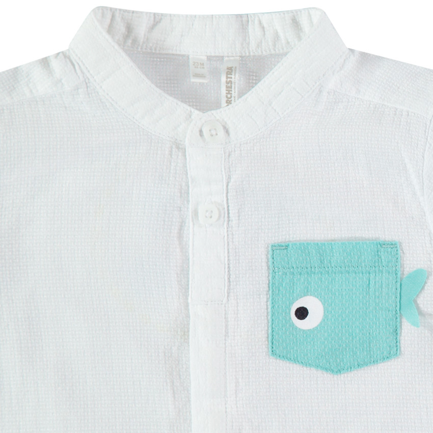 Camisa de manga corta con cuello mao y bolsillo de pez 