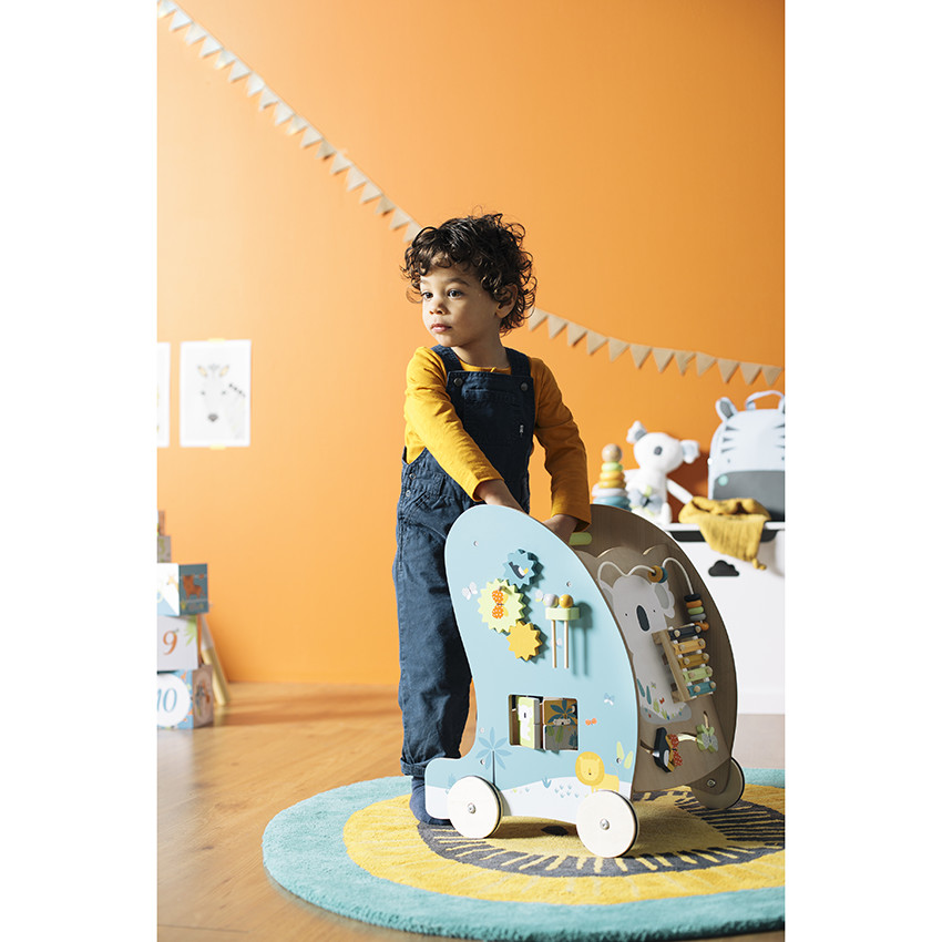 Carrito de actividades y andador de madera Crazy Jungle 