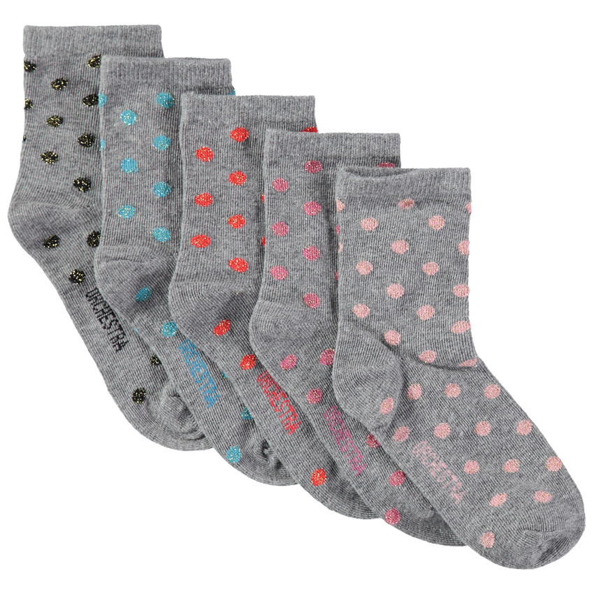 Juego de 5 pares de calcetines grises con lunares brillantes que contrastan 