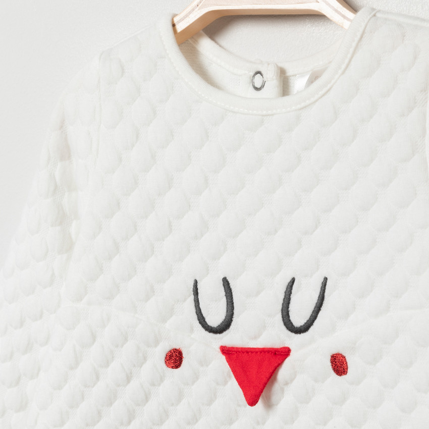 Vestido manga larga de felpa motivo bordado pájaro 