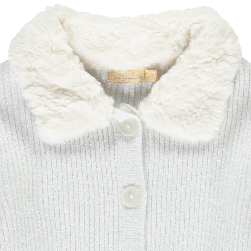 Chaqueta de punto acanalado con cuello efecto peluche para niña 