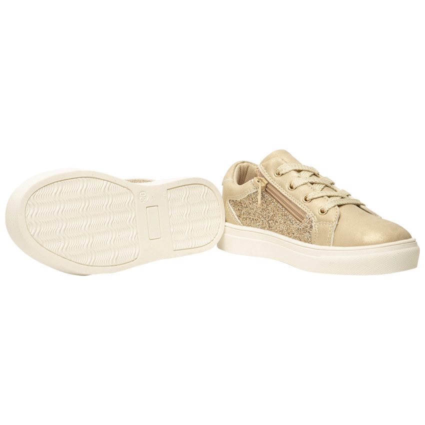 Zapatillas deportivas doradas con cordones y cremallera para niña 