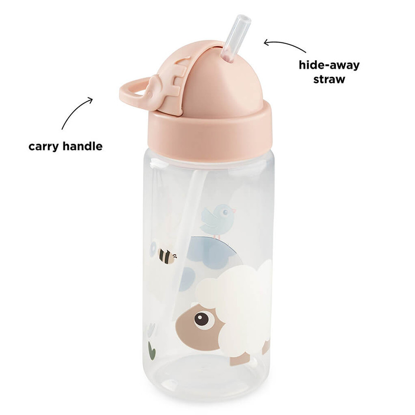 Botella con pajita 350ml Tiny Farm rosa palo 
