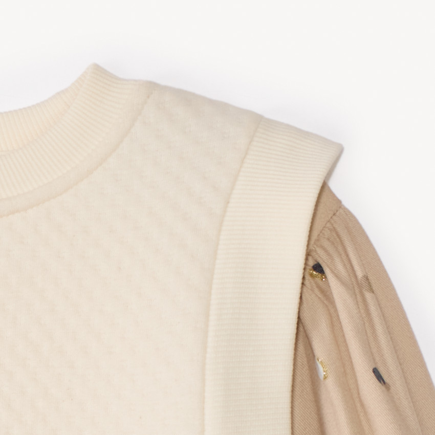 Camisa de manga larga con estampado de lunares efecto 2 en 1 para niña 