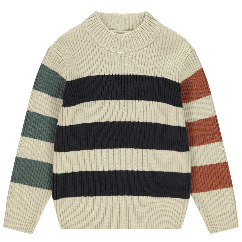 Suéter de rayas tricolores de punto con cuello alto para niño 
