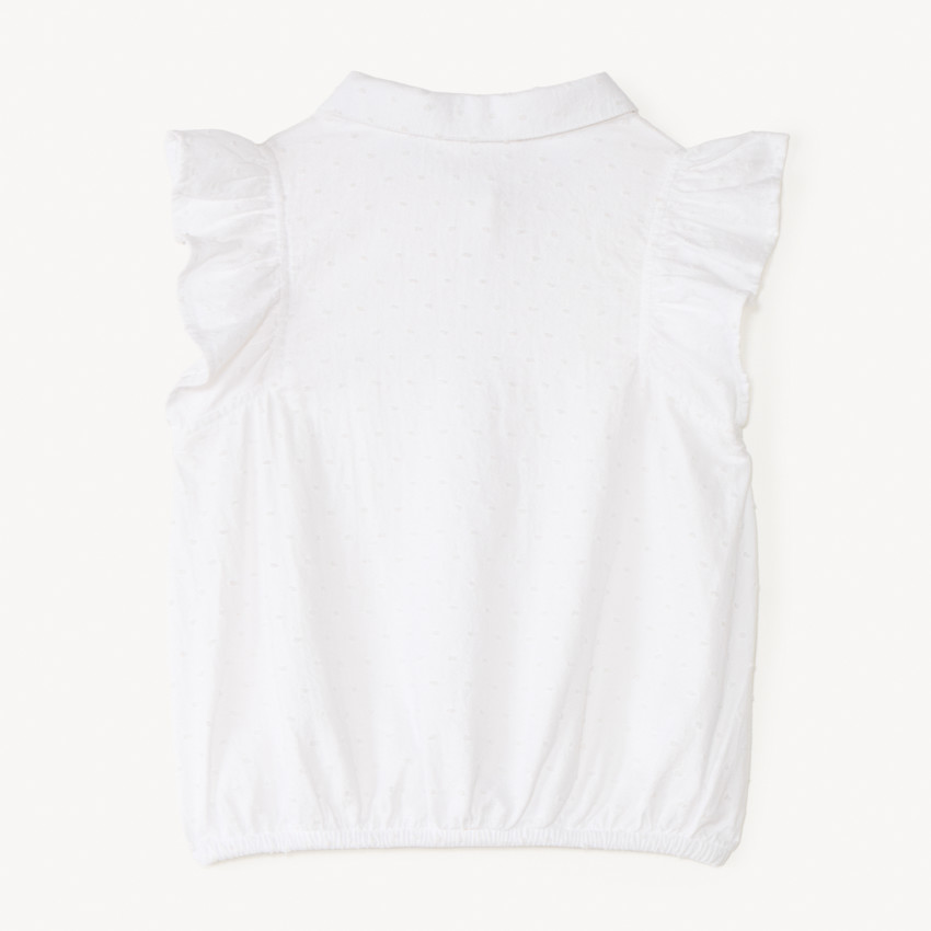 Camisa de manga corta con volantes y lazo en la cintura para niña 